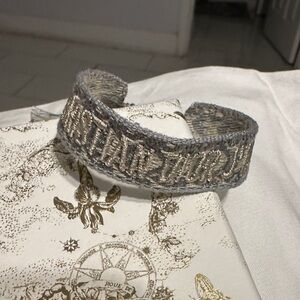 Dior Silver and Gray Embroidered Cuff Bracelet